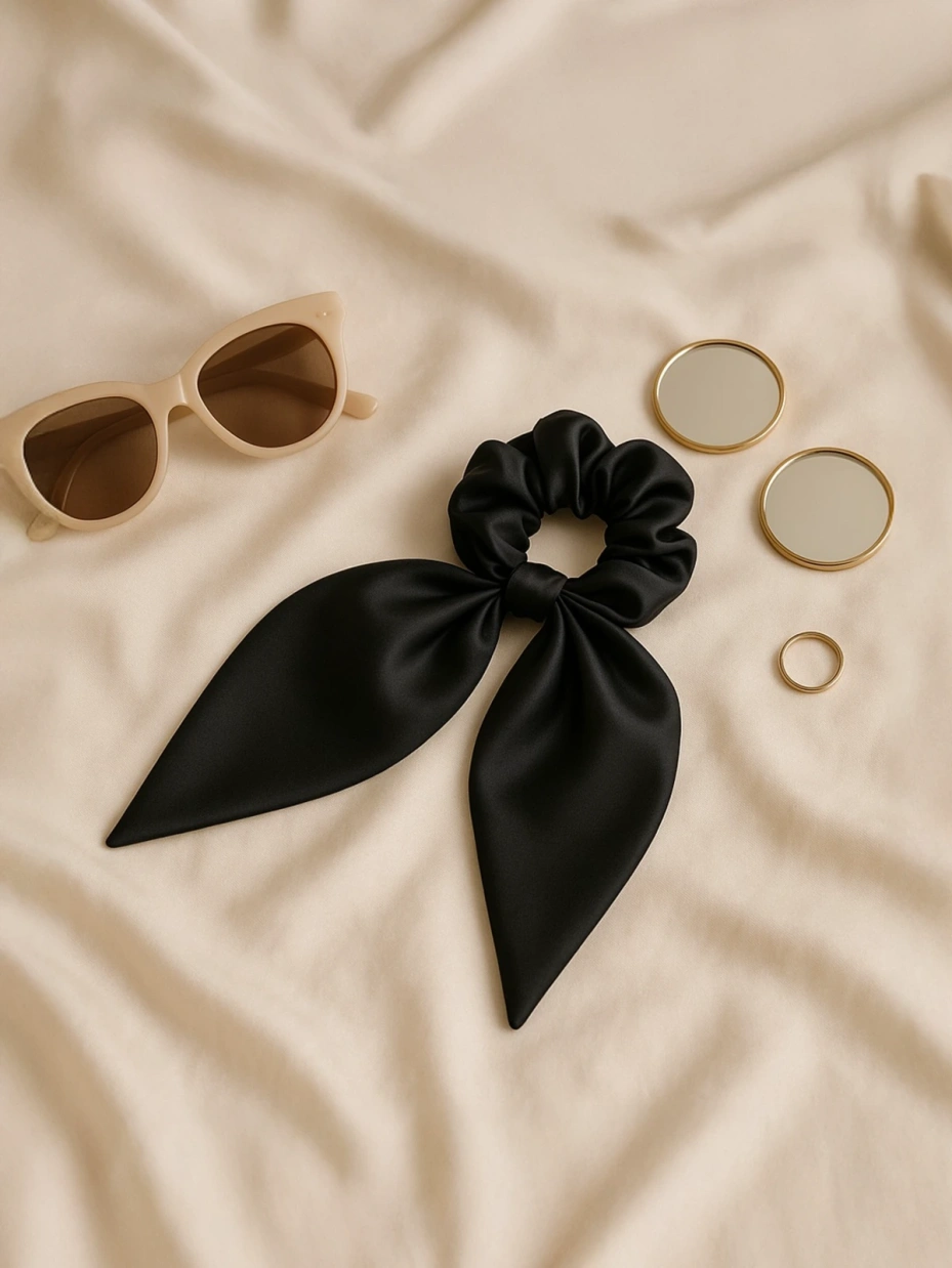 Black Satin Scarf Scrunchie 1