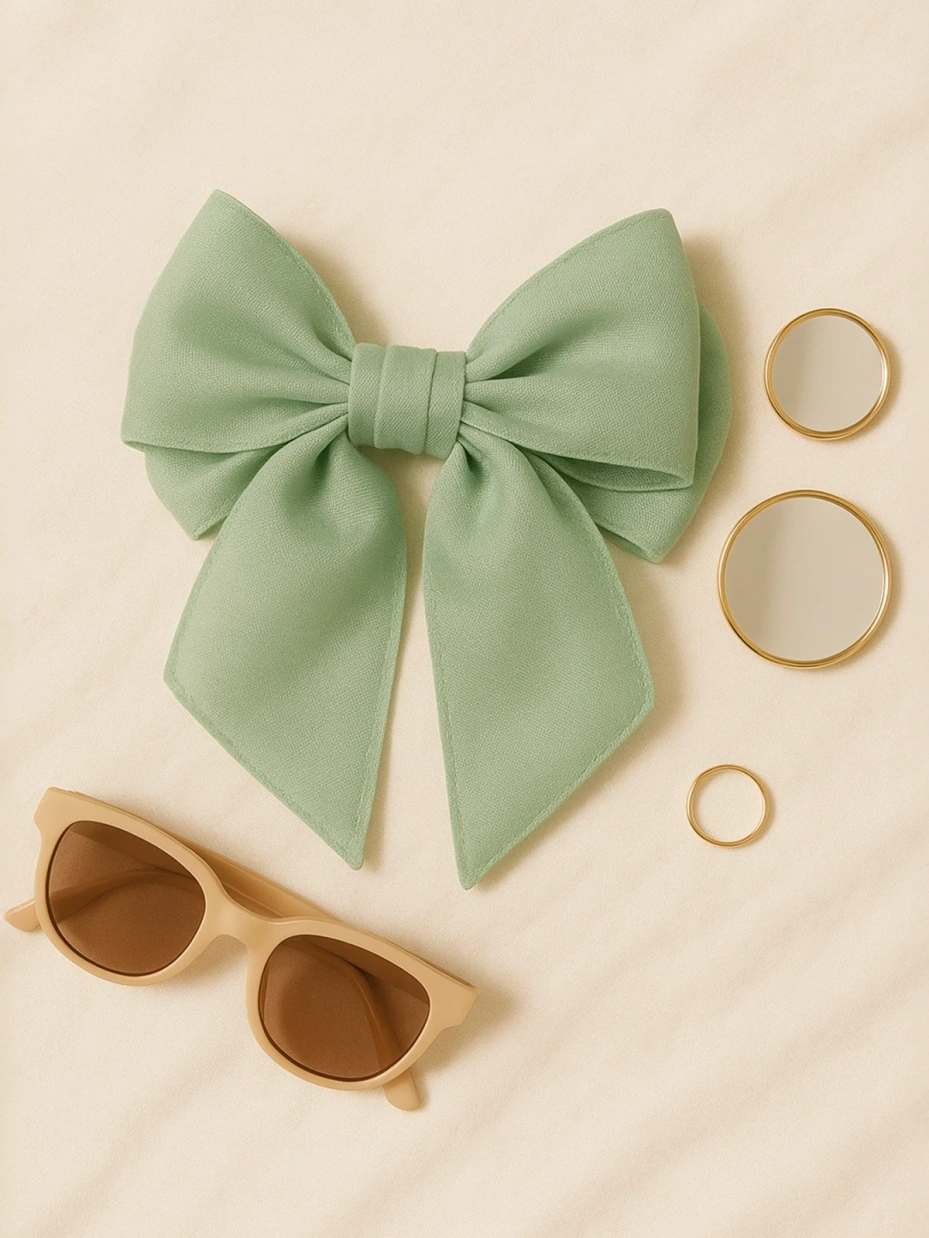 Vintage Green Double Bow Hair Clip with Scarf 1