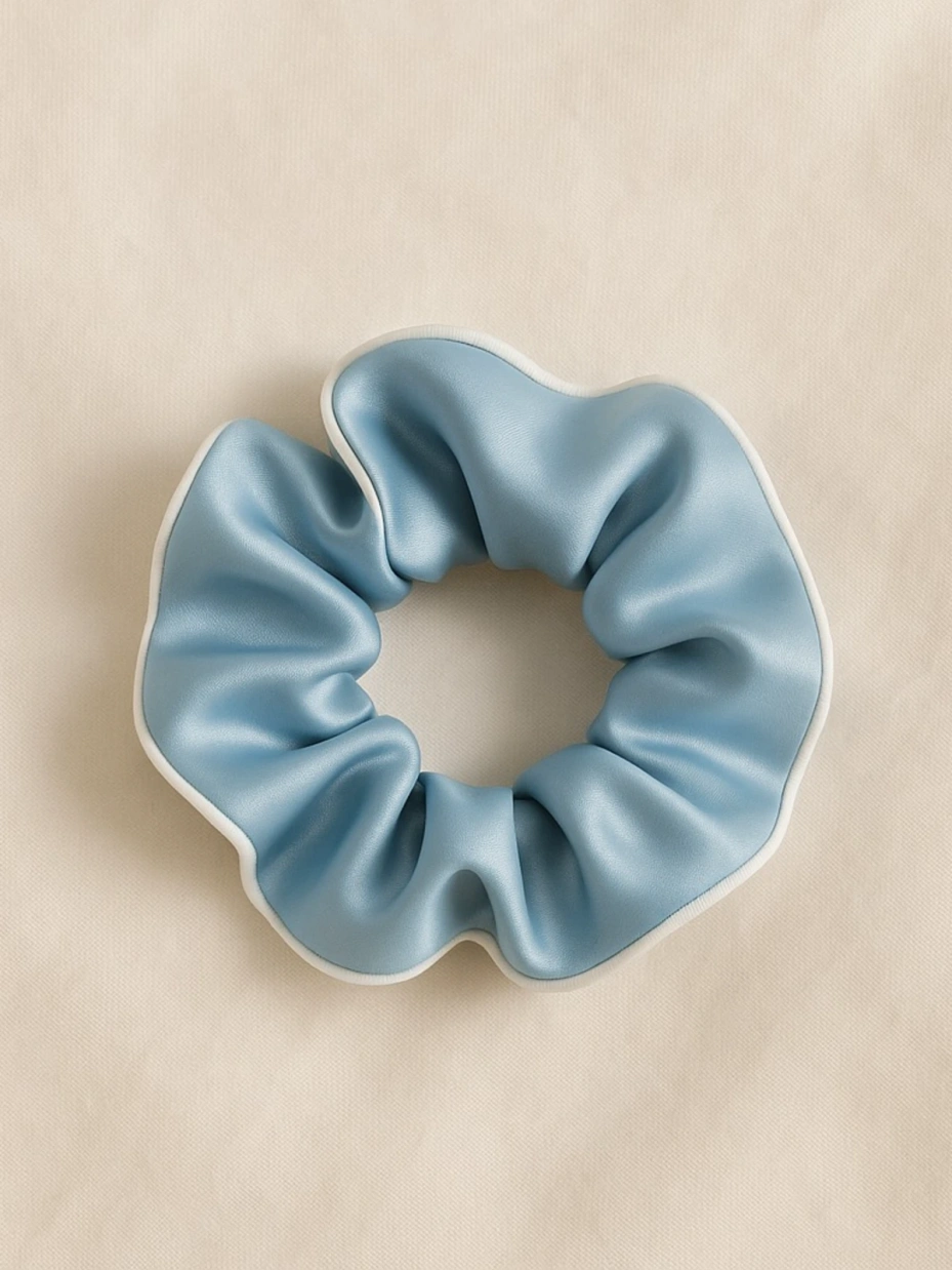 Blue Satin Srunchie with Piping 1