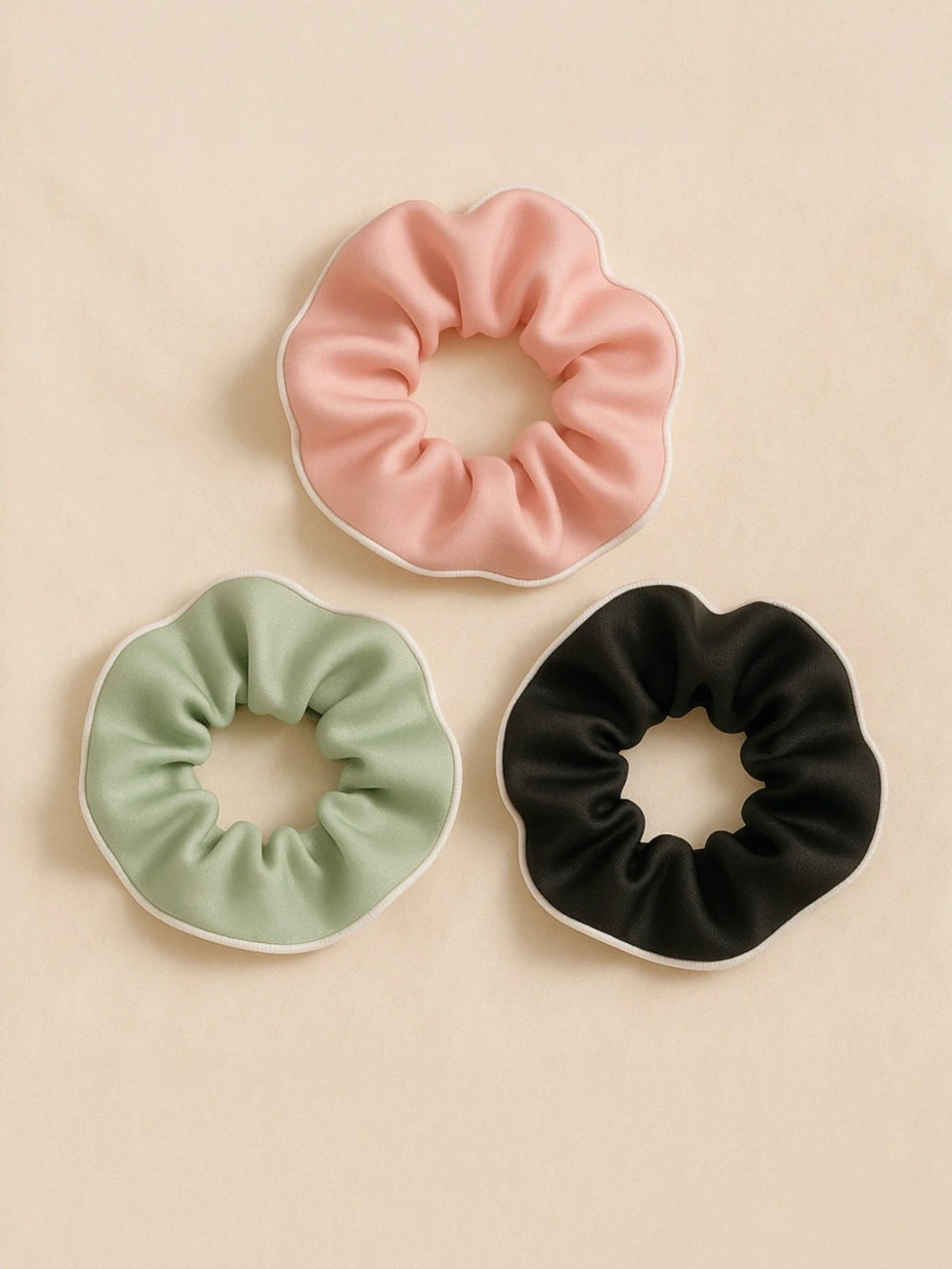 Satin Scrunchie with Piping Pack of 3 1