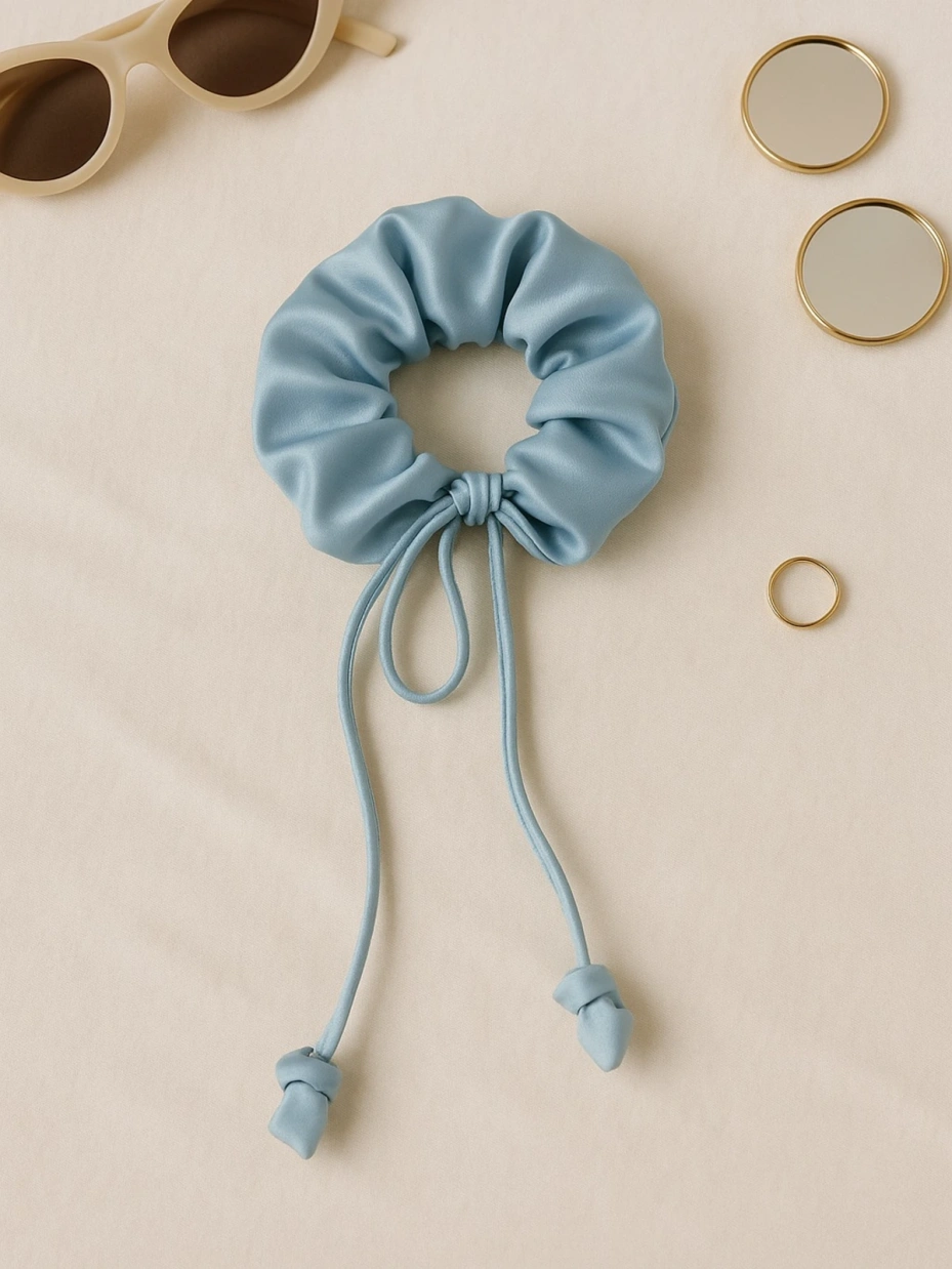 Blue Scrunchie Hair Tie with Tulip Tassel 1