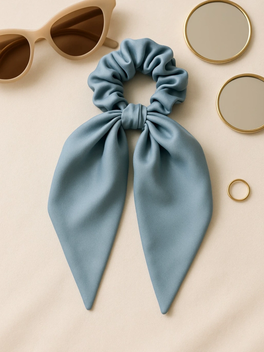 Blue Satin Scarf Scrunchie 1