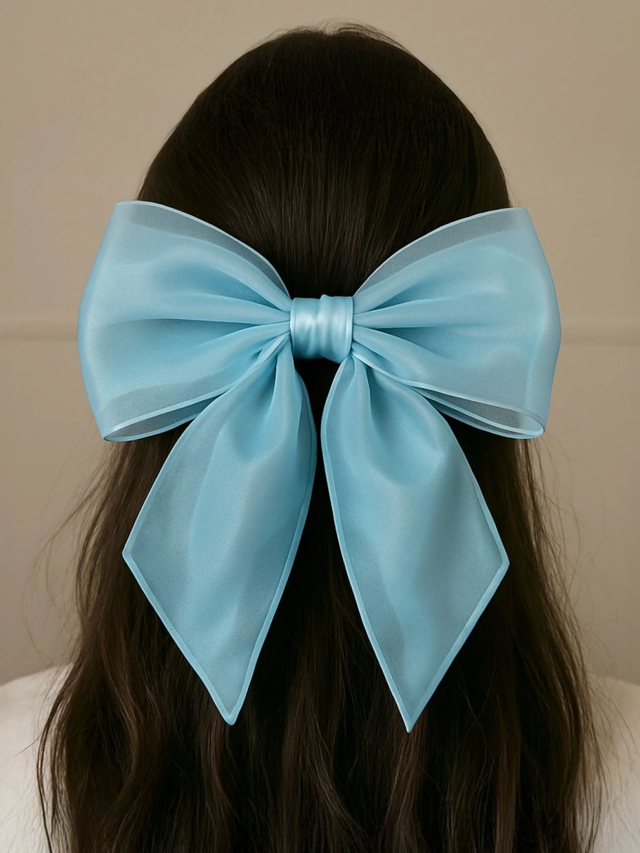 Vintage Blue Double Bow Hair Clip with Scarf 2