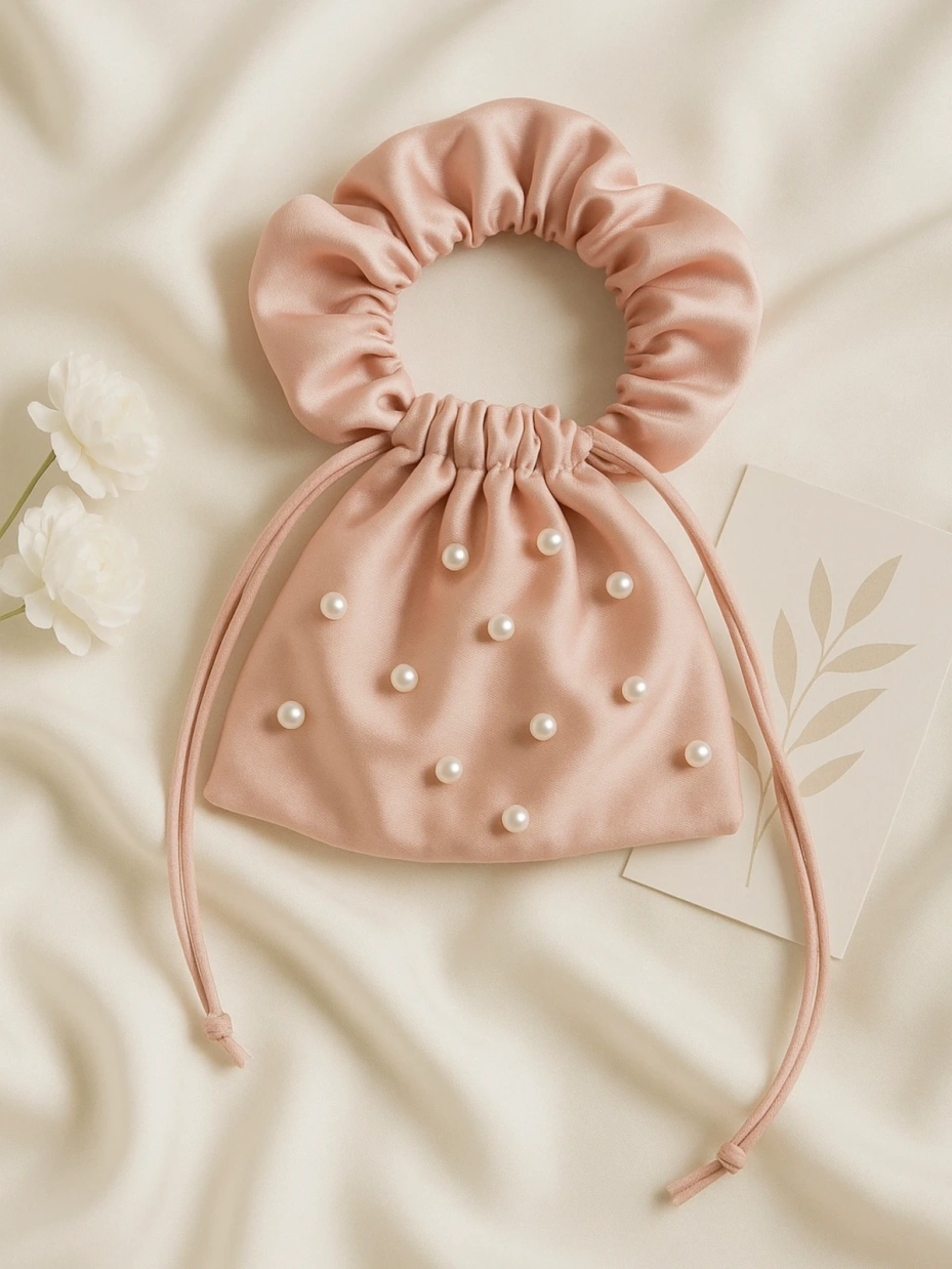Pink Satin Potli Bag with Pearl Detailing 1