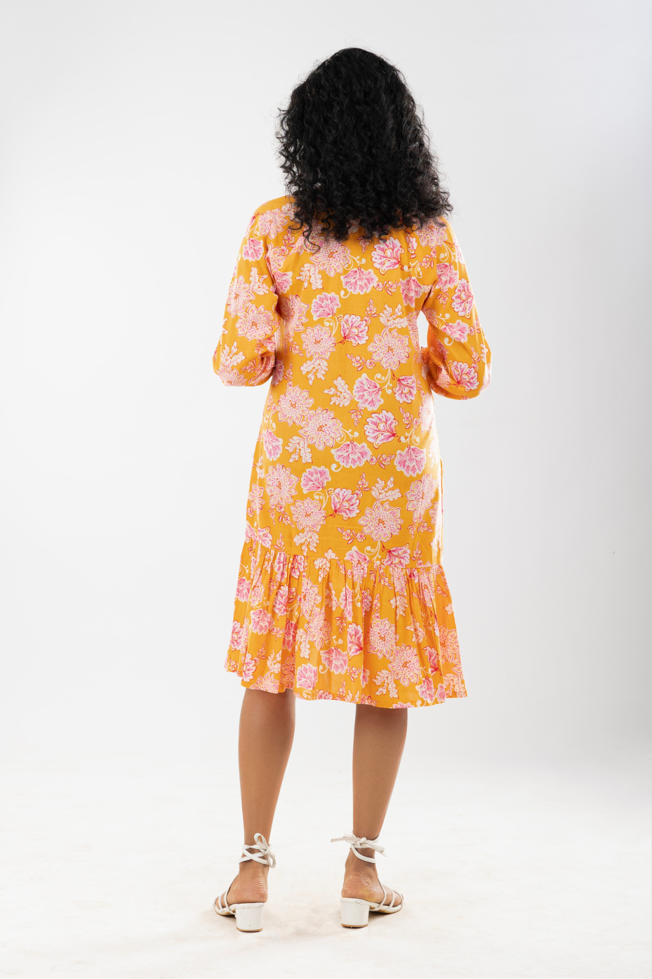 Orange Cotton Floral Tiered Dress 4
