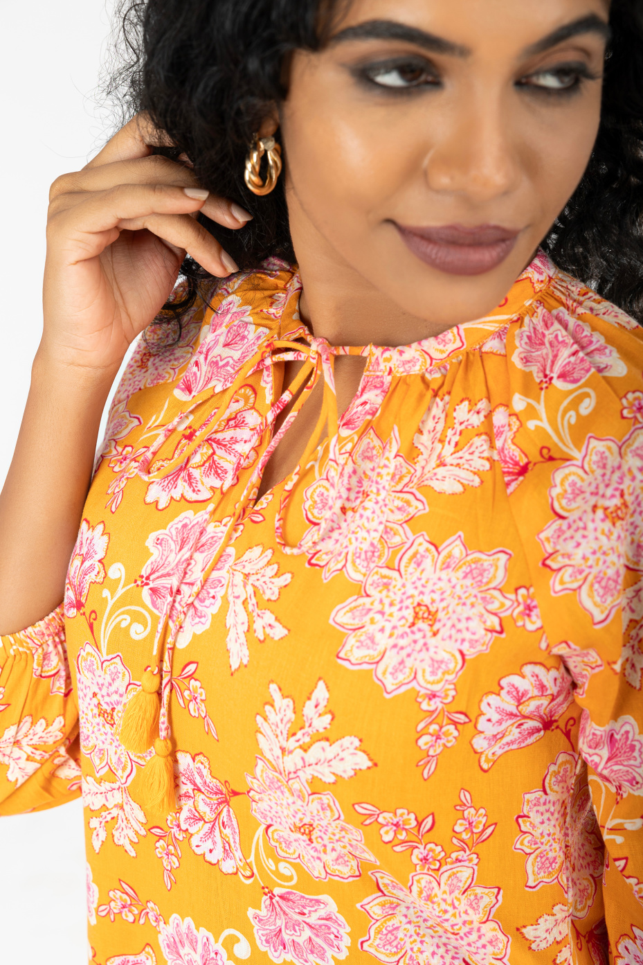 Orange Cotton Floral Tiered Dress 8