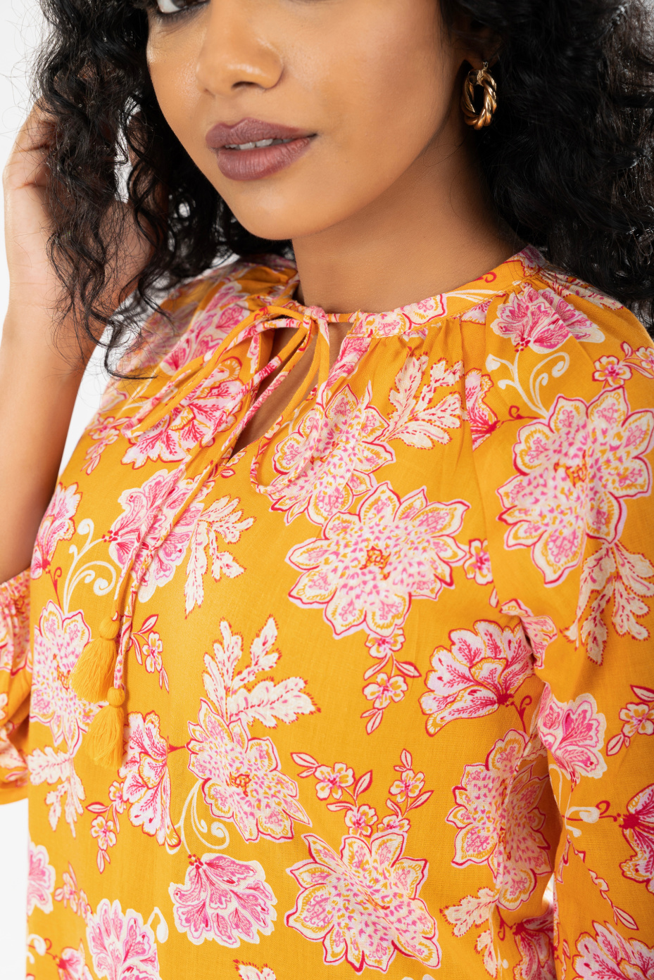 Orange Cotton Floral Tiered Dress 9