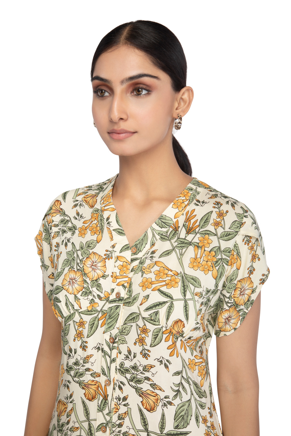 Off-White Maxi Dress With Front Slit And Floral Print 5