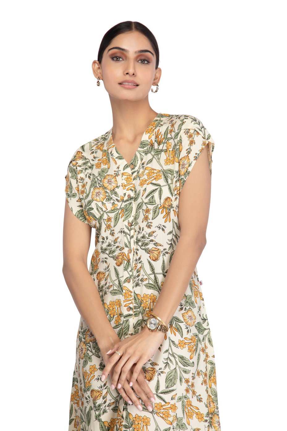 Off-White Maxi Dress With Front Slit And Floral Print 6