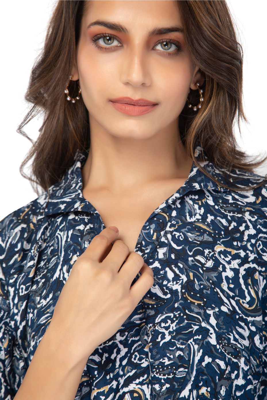 Blue Viscose Oversized Shirt With Abstract Print 4