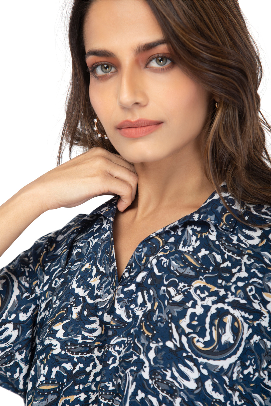 Blue Viscose Oversized Shirt With Abstract Print 5