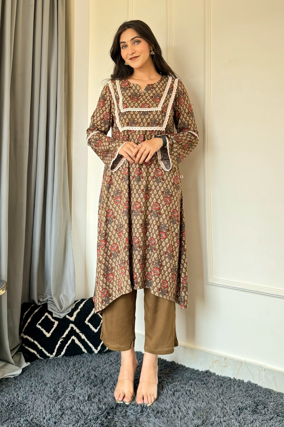 Blue Cotton V-Neck Kurta With Matching Pants