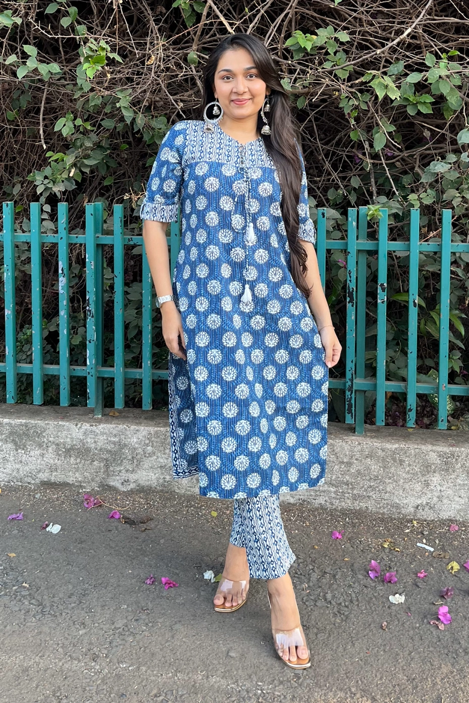 Indigo Paneled Kurta With Pant Ethnic Set