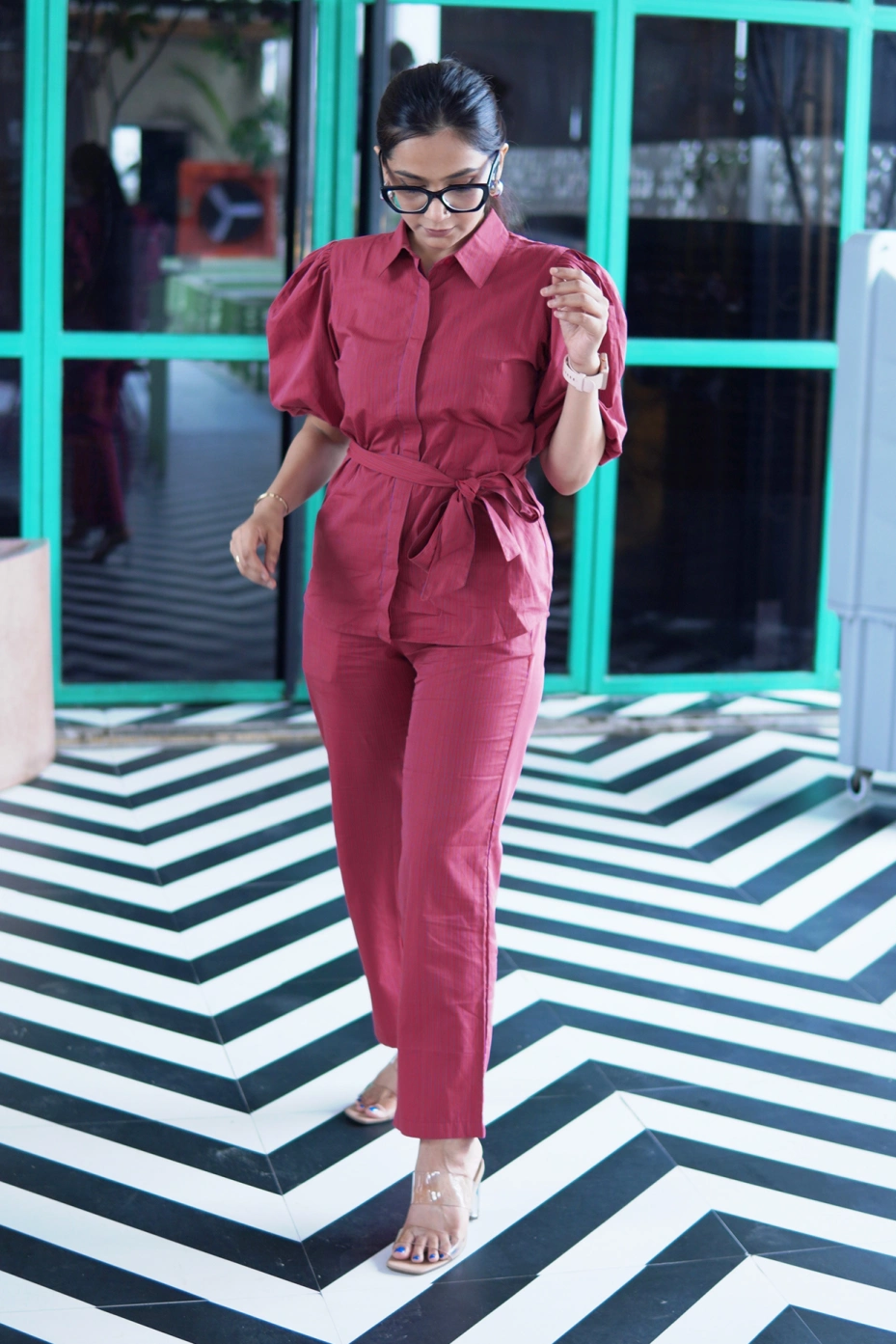 Black Peplum Top And Flared Pant Co-Ord Set 