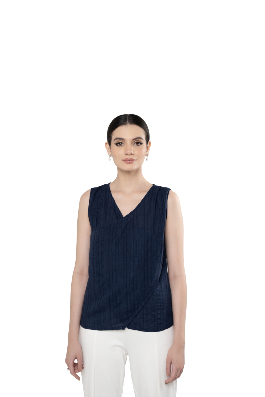 Blue Wrap-Style Loose Fit Top For Women 2