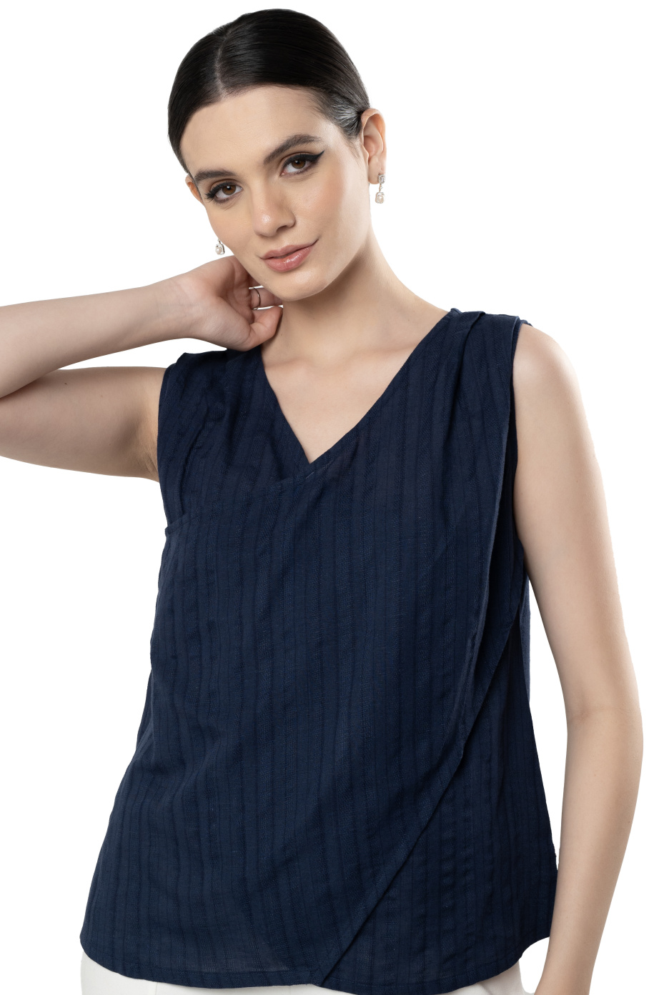 Blue Wrap-Style Loose Fit Top For Women 4