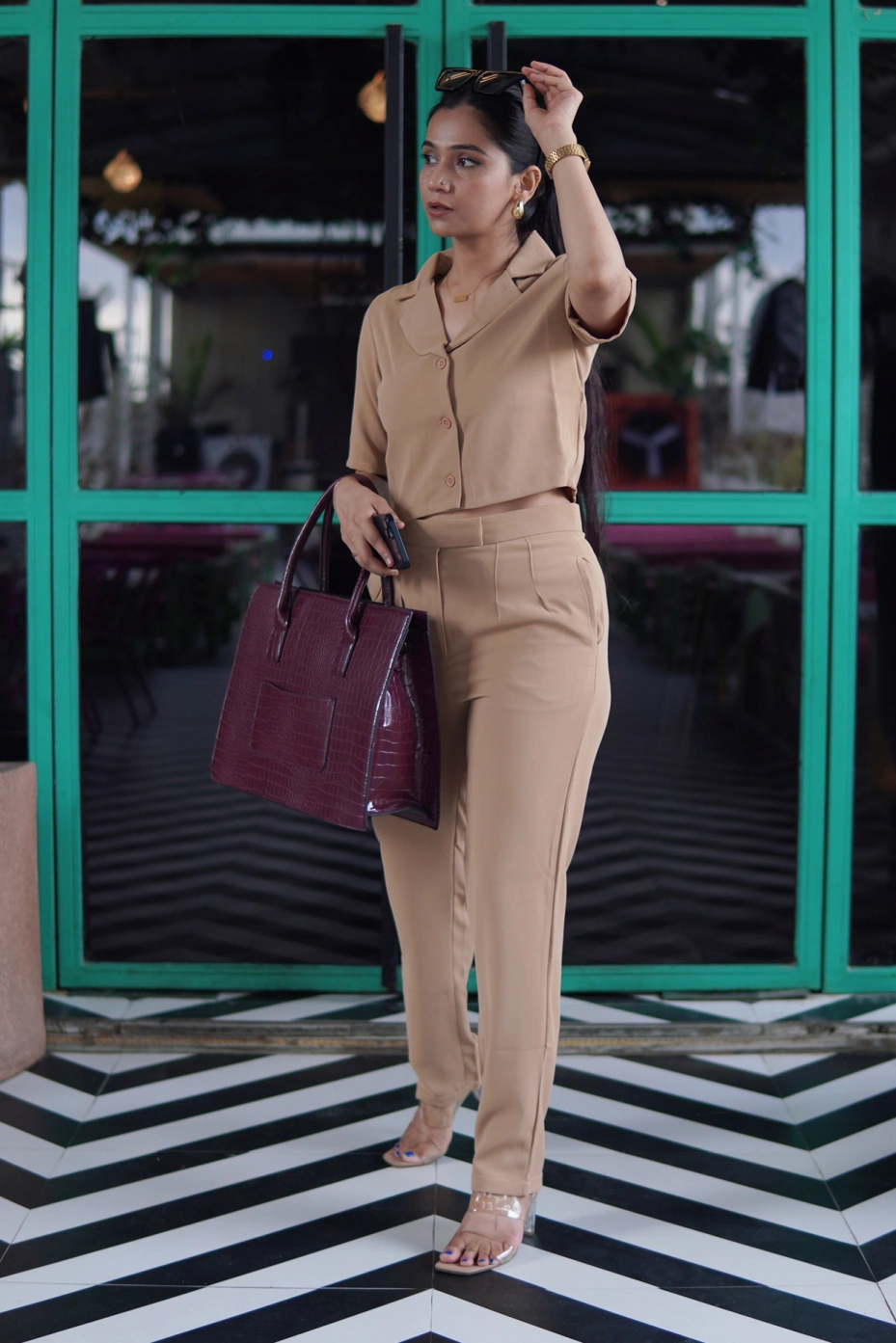 Black Peplum Top And Flared Pant Co-Ord Set 