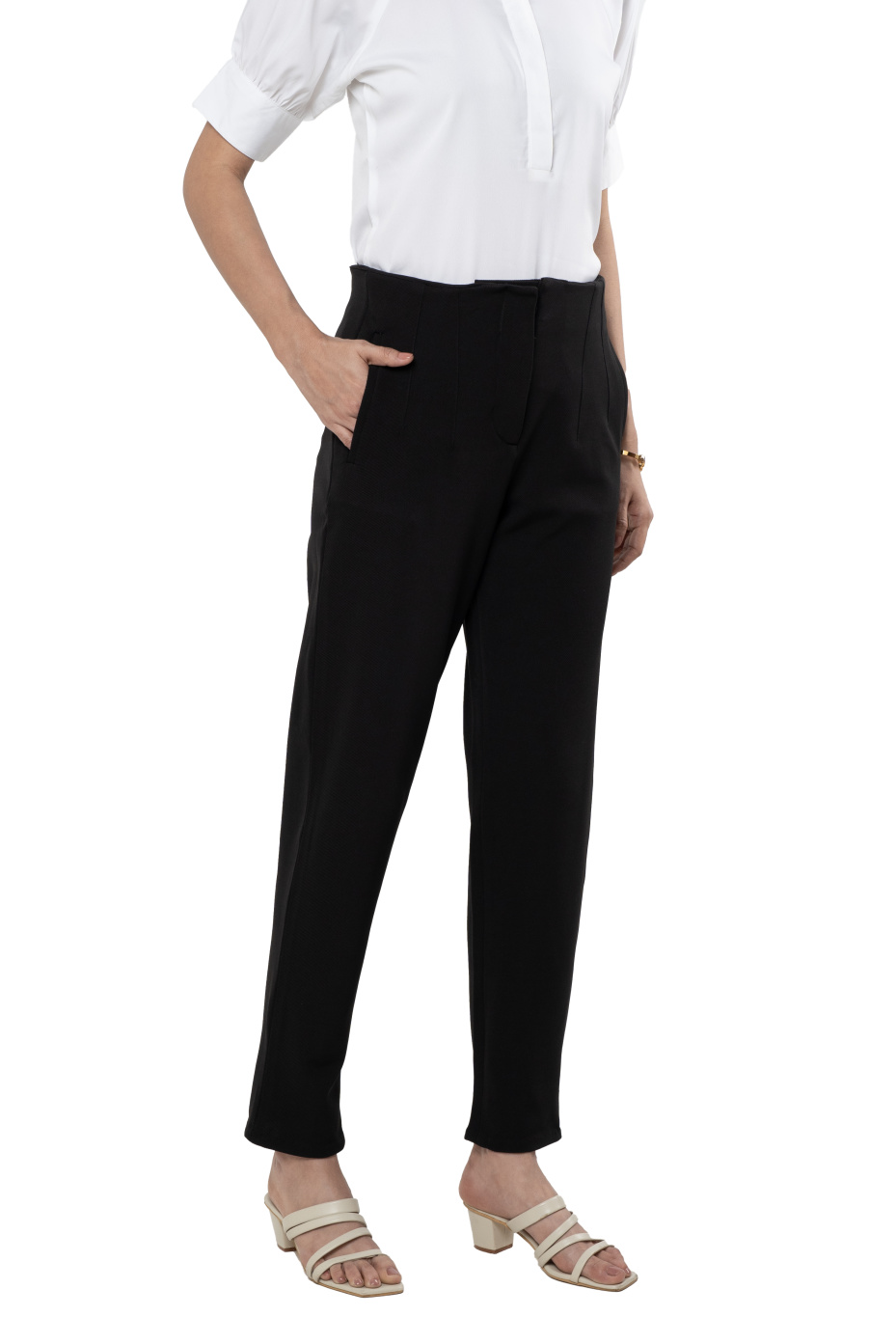 Black Solid High-Rise Formal Pants For Women 