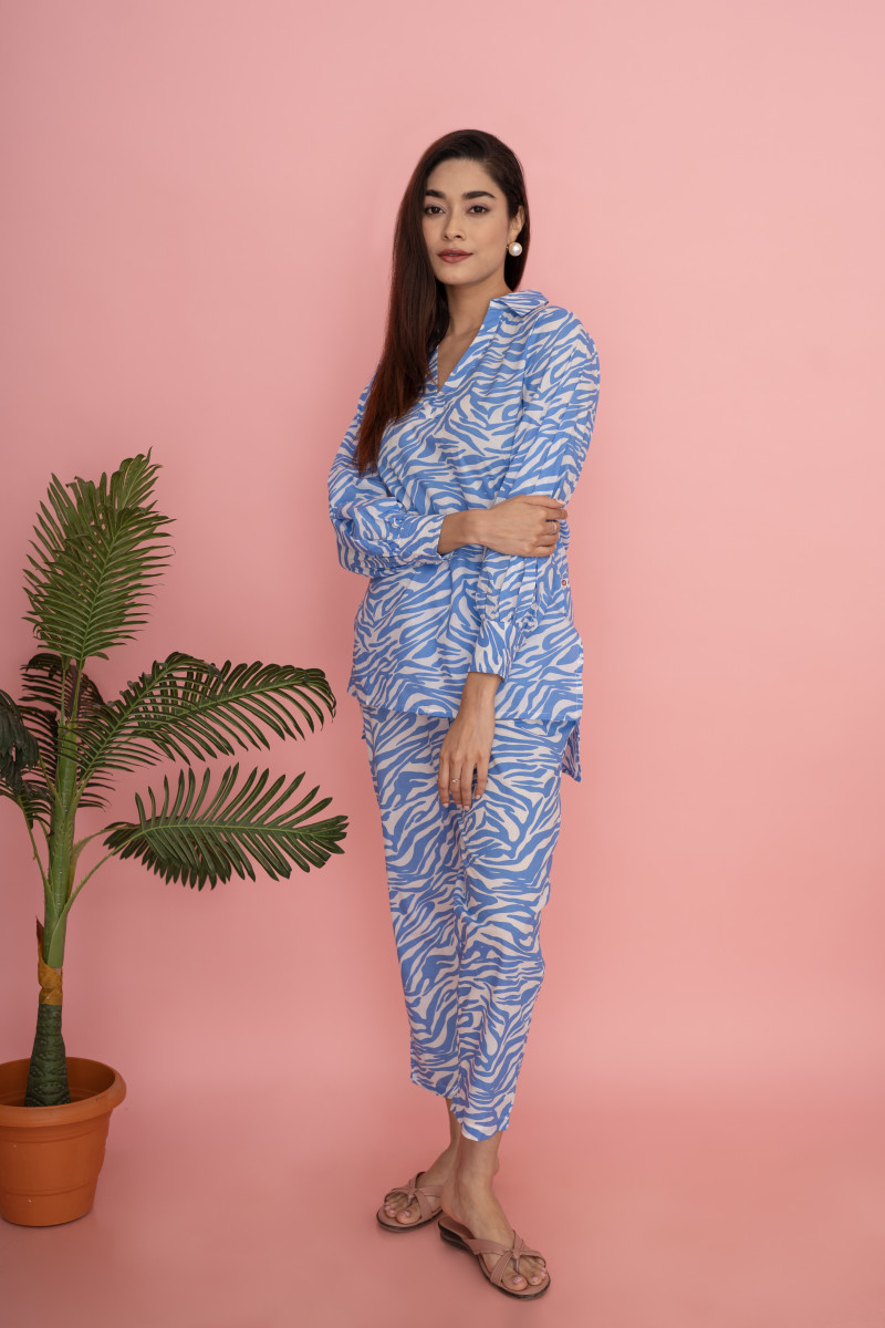 Blue Animal Print Co-Ord Set With Bold Style