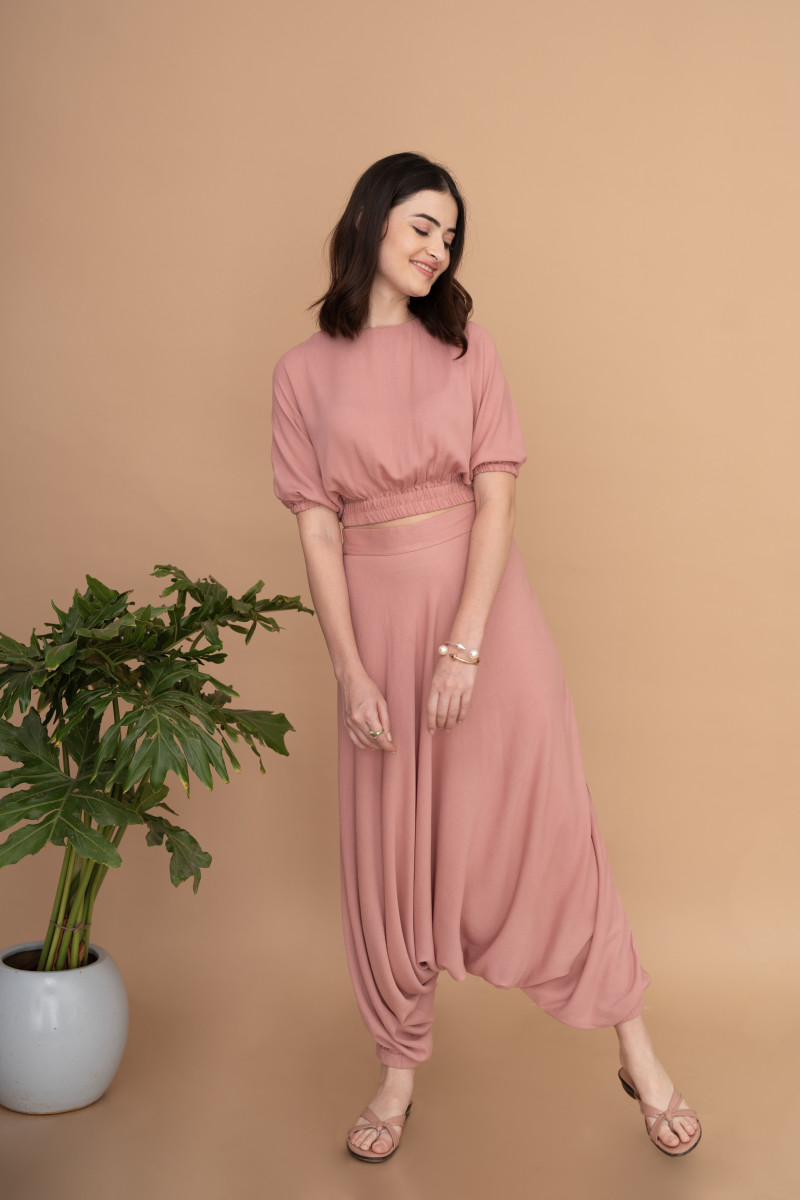 Pink Solid Dhoti Pants Co-ord Set With Tunic Top