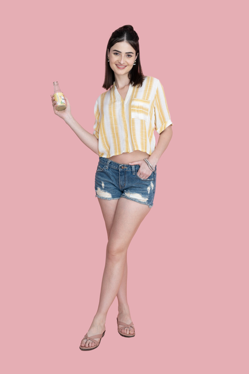 Yellow Striped Crop Shirt For Casual Style