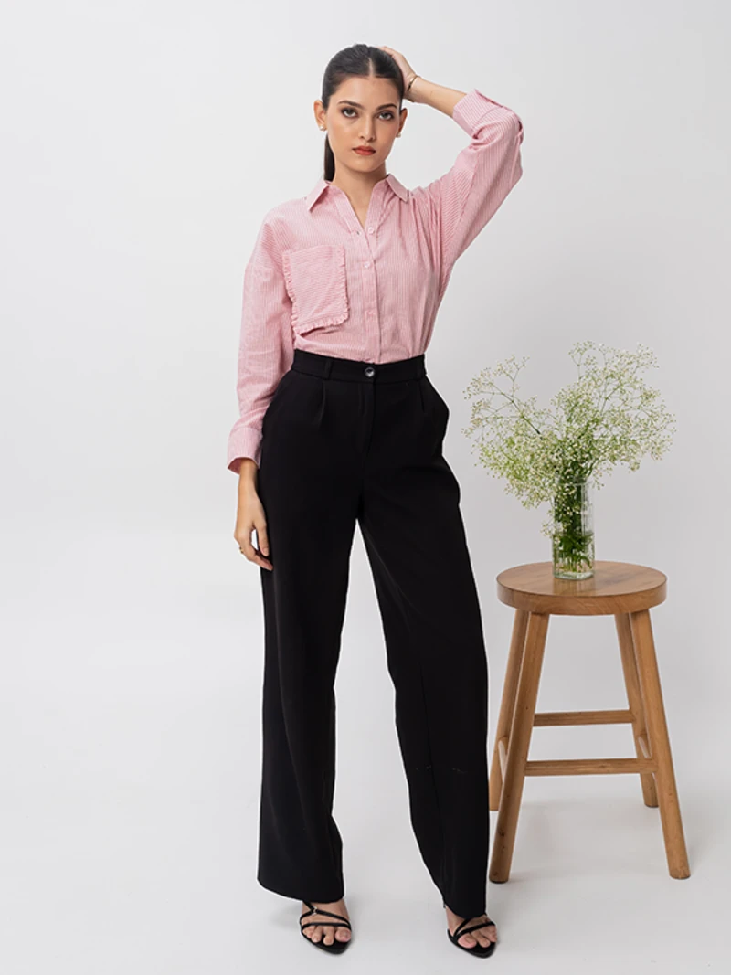 Pink Striped Cotton Formal Shirt For Office Wear