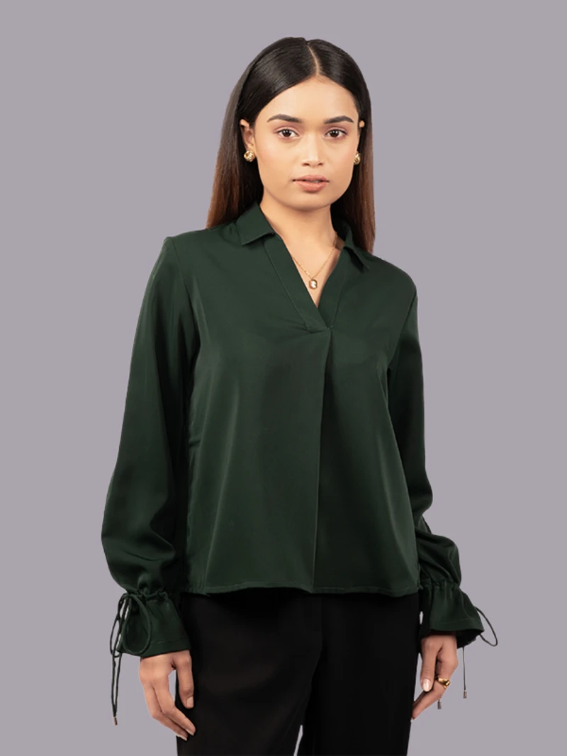 Green Solid Formal Top With Clean Silhouette