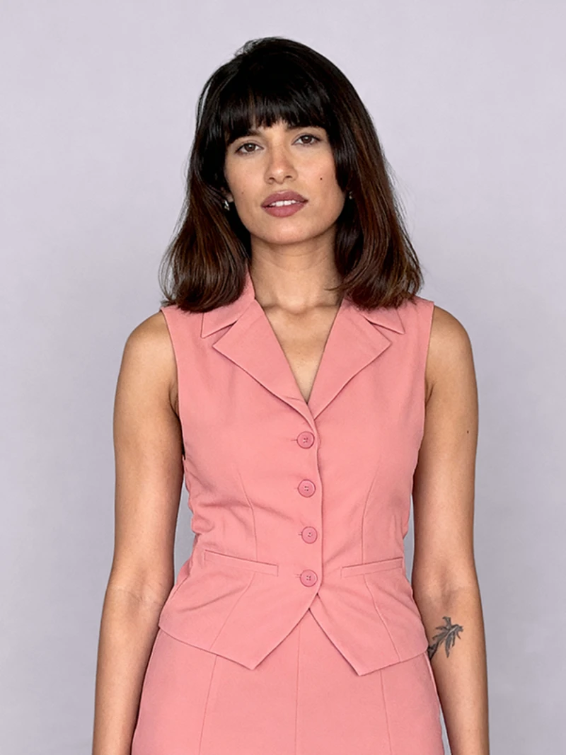 Peach Solid Formal Waistcoat For Office Style