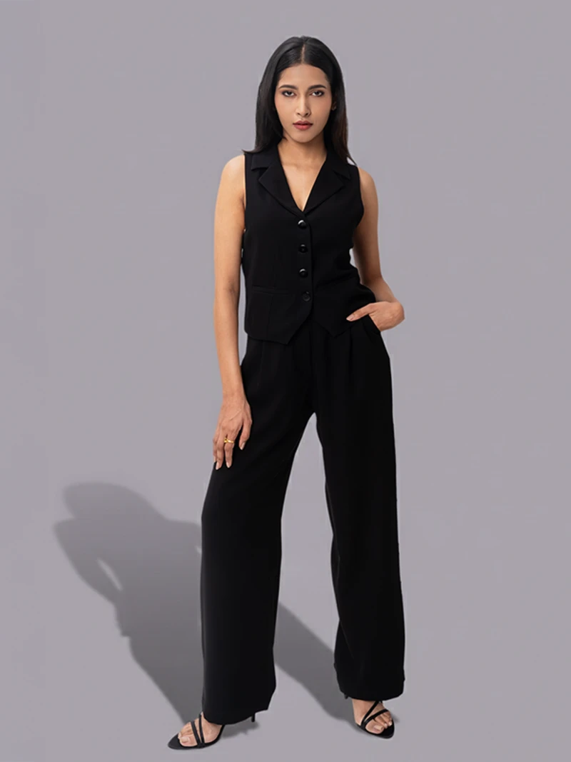 Black Formal Waistcoat And Trousers Co-Ord Set
