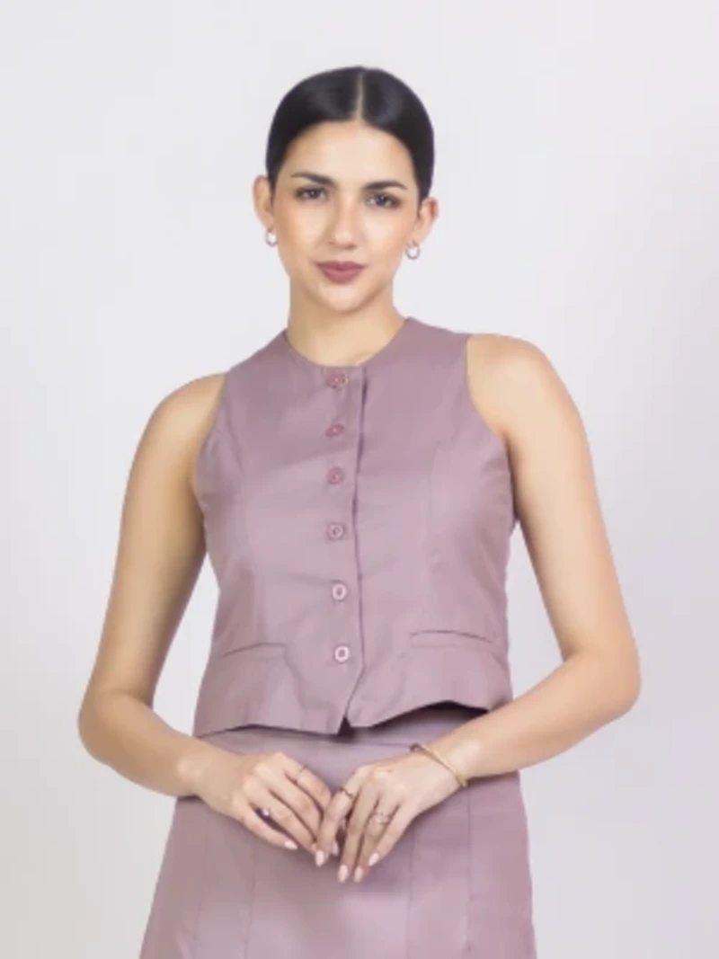 Mauve Sleeveless Formal Waistcoat For Women