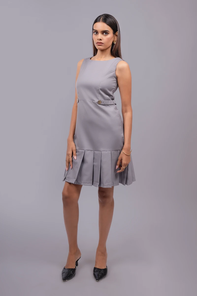 Grey Formal Pleated Hem Shift Dress