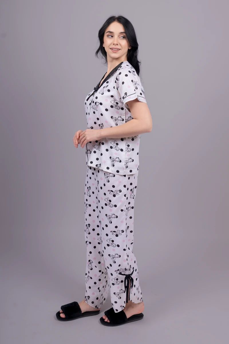 White Printed Cotton Pyjama Set