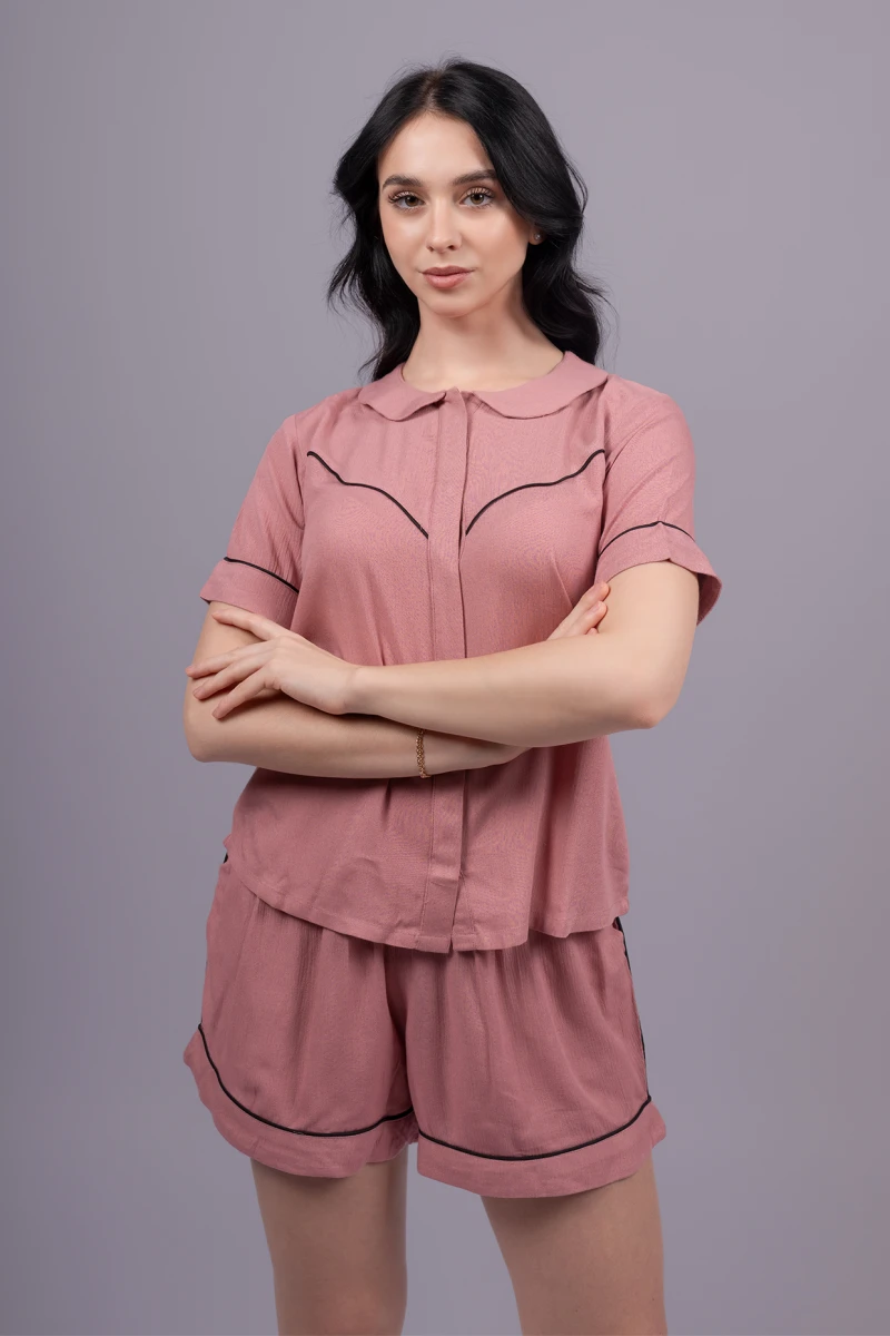 Mauve Solid Viscose Sleepwear Set