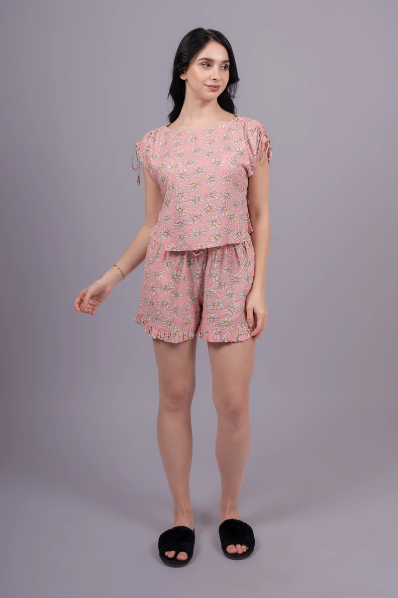 Pink Printed Viscose Sleepwear Set