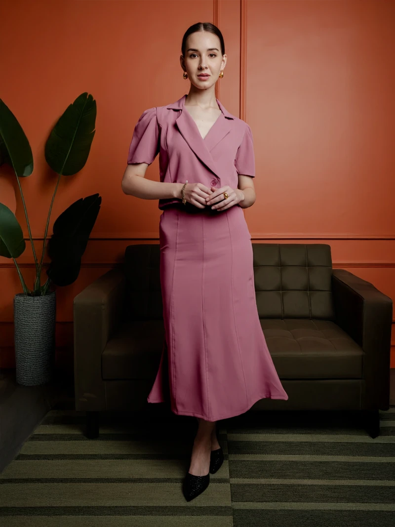Pink Mermaid-cut calf length Formal Skirt