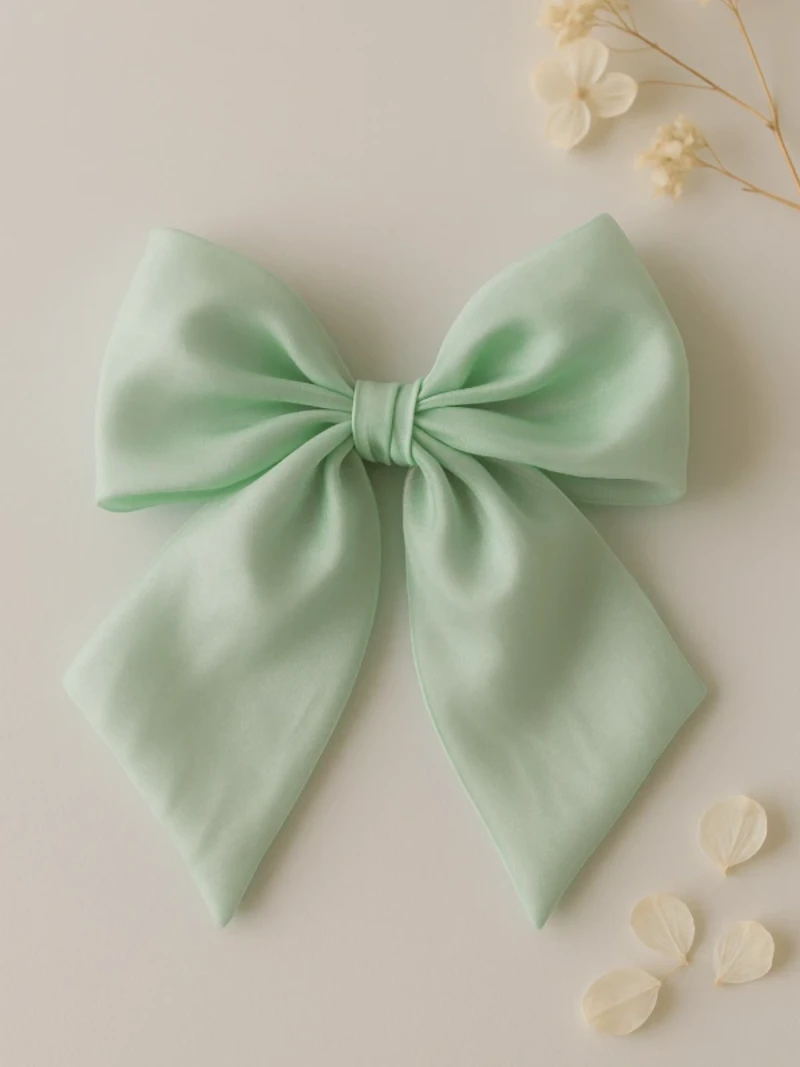 Retro Green Satin Bow Hair Clip