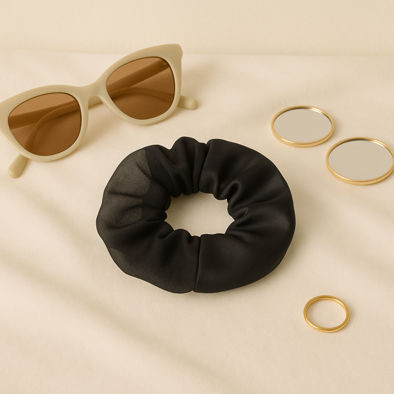 Black Organza Satin Scrunchie