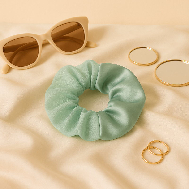 Green Satin Scrunchie