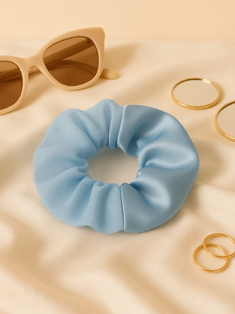 Blue Organza Satin Scrunchie