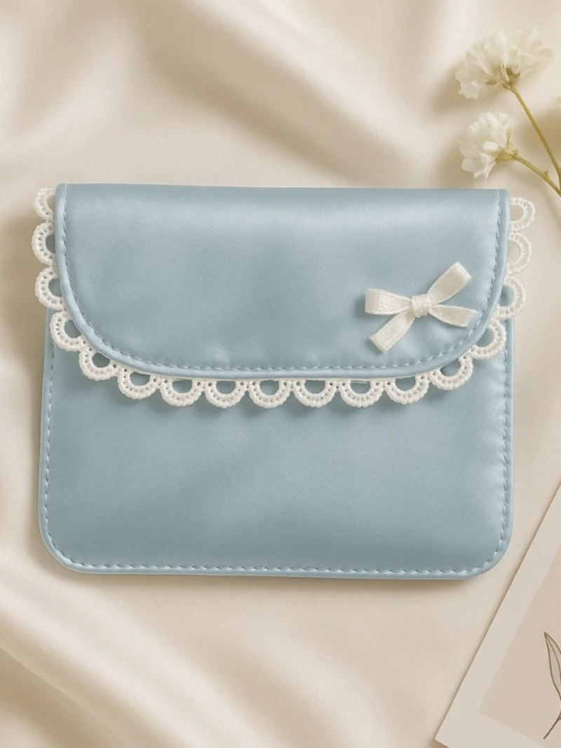 Blue Sanitary Pouch with Lace Embellishment