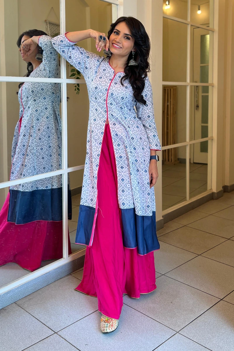 White Satin Muslin A-Line Kurta With Front Slit