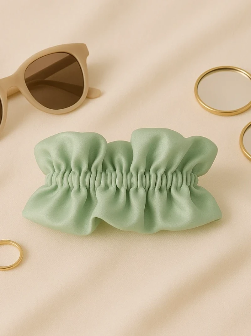 Pastel Green Ruffled Satin Scrunchie