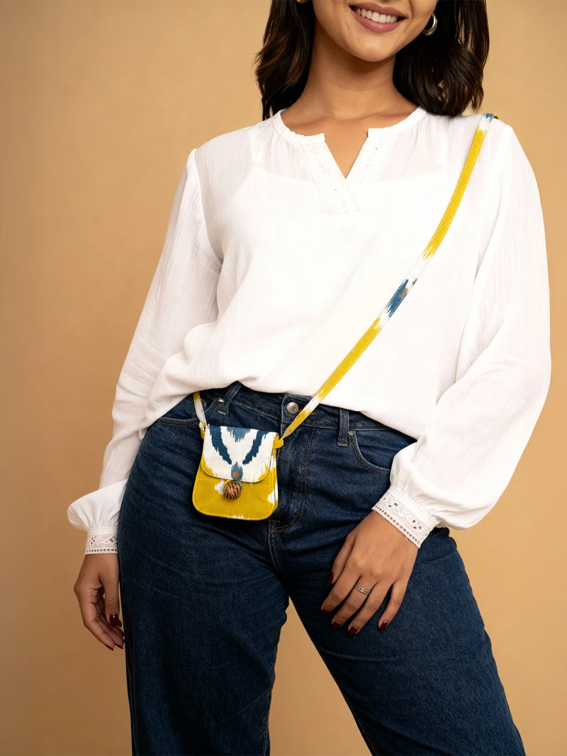 Yellow Ikat Printed Mini Sling Bag