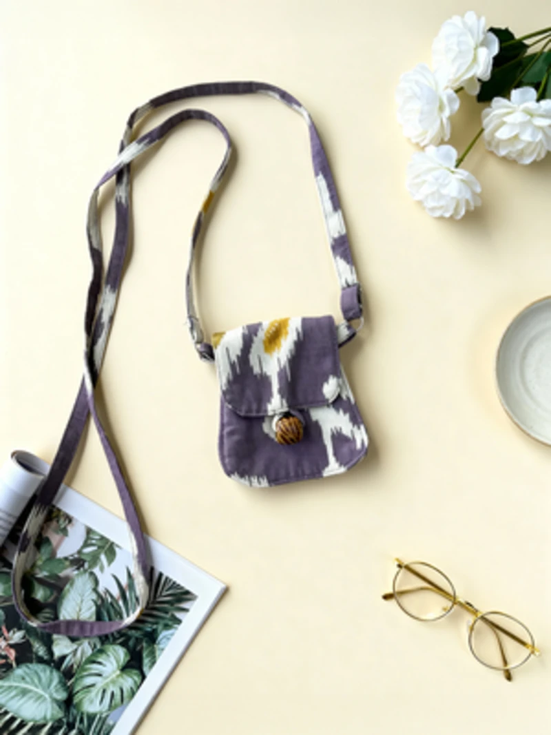 Purple Ikat Printed Mini Sling Bag