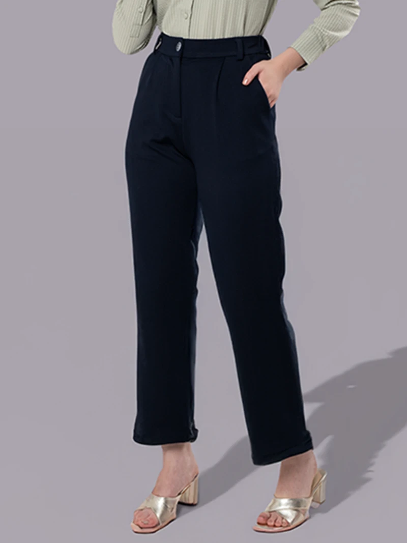Indigo High-Waist Straight-Fit Trousers For Women