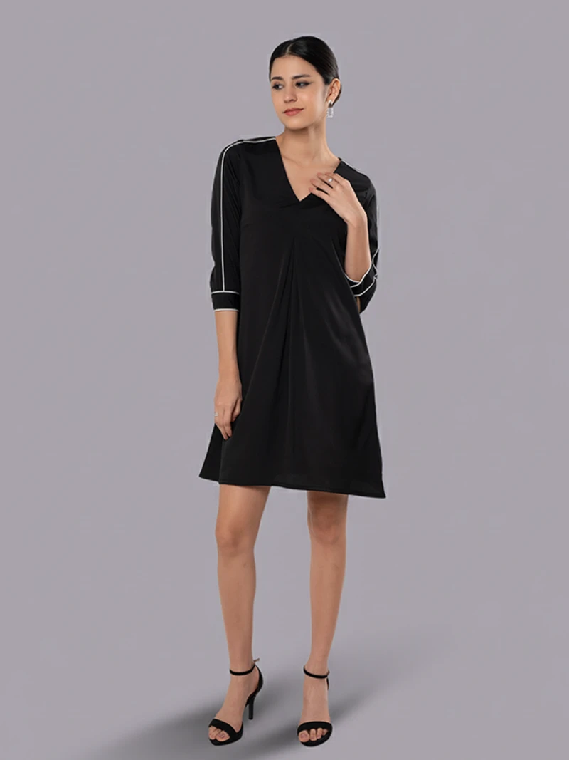 Black V-Neck A-Line Formal Dress For Women