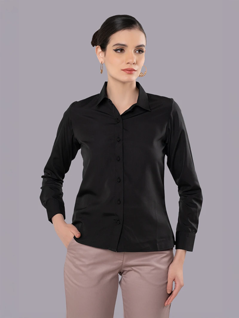 Black Formal Shirt With Classic Collar And Full Sleeves