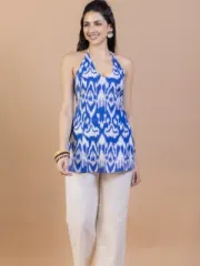 Ikat Cotton Halter Neck Kurti