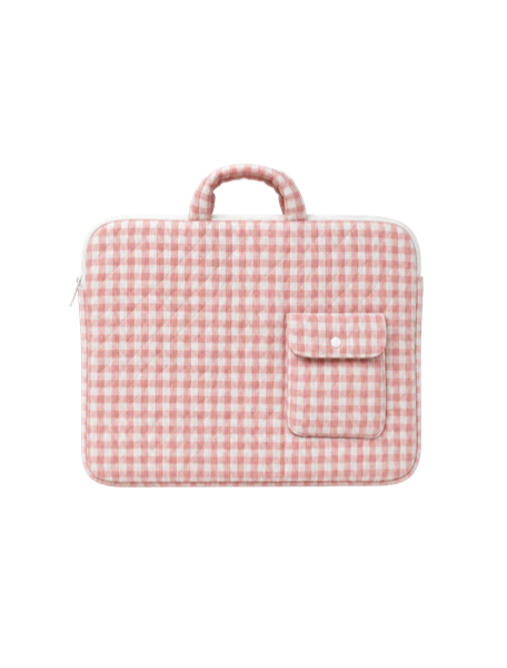 Light Pink Gingham Laptop Sleeve Bag With Utility Pocket for Windows