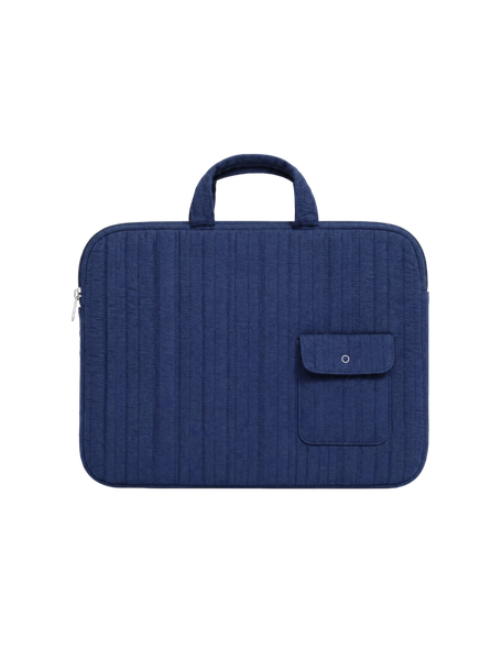 Navy Blue Textured Laptop Sleeve Bag With Utility Pocket for Windows